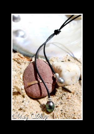 Pacifique Collection Collier Hiva Oa` 2 Perles Cerclées de Tahiti  MAG.SHOP