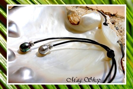 Pacifique Collection Collier Hiva Oa` 2 Perles Cerclées de Tahiti  MAG.SHOP
