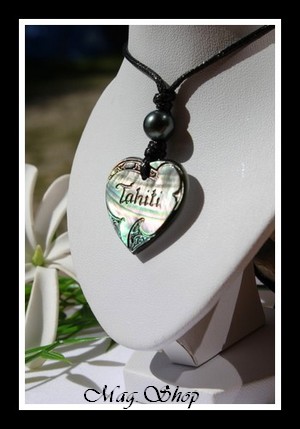 Pahia Collier Coeur Gravé TAHITI Nacre & Perle de Tahiti modèle 1 MAG.SHOP