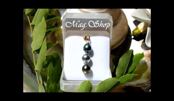 Pendentif mangareva Argent Rhodié 925  3 Perles Baroques de Tahiti Mag.Shop