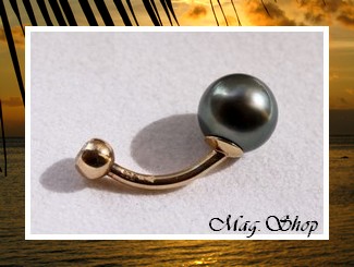 Sunset Collection / Piercing Nombril Plaqué OR Vermeil (0.70g) avec Zircon / Perle Ronde de Tahiti 8.65mm/BC Reflets Verts Foncés (photos contractuelles)
