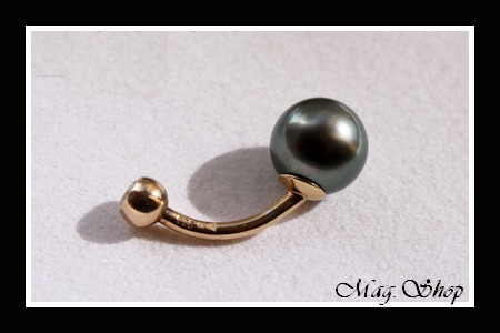 Piercing Nombril Plaqué OR Perle Ronde de Tahiti Reflets Verts MAG.SHOP