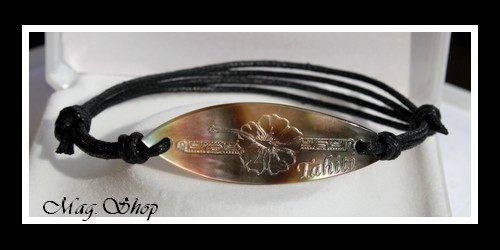 Planche de Surf  Bracelet Fleur Hibiscus Nacre de TAHITI Reflets Marrons Colorés MAG.SSHOP