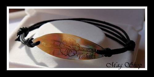 Planche de Surf  Bracelet Fleur Hibiscus Nacre de TAHITI Reflets Marrons Colorés MAG.SSHOP