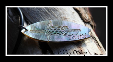 Planche de Surf Tortue TAHITI Collier Nacre de Tahiti 4.5cm Reflets Gris MAG.SHOP