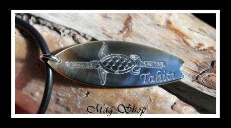 Planche de Surf Tortue TAHITI Collier Nacre de Tahiti 4.5cm Reflets Gris MAG.SHOP