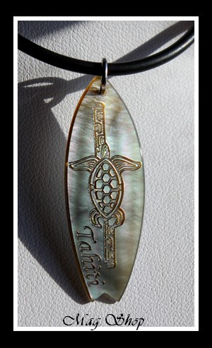 Planche de Surf Tortue TAHITI Collier Nacre de Tahiti 4.5cm Reflets Gris MAG.SHOP