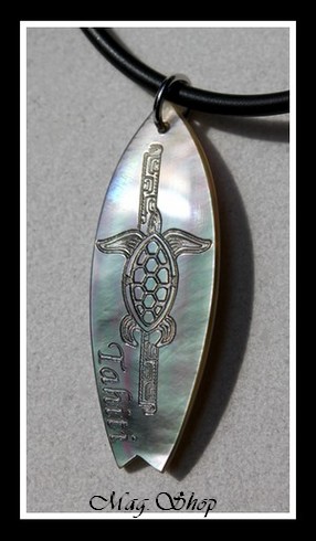 Planche de Surf Tortue TAHITI Collier Nacre de Tahiti 4.5cm Reflets Gris MAG.SHOP