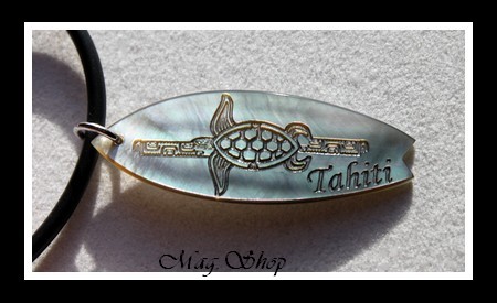 Planche de Surf Tortue TAHITI Collier Nacre de Tahiti 4.5cm Reflets Gris MAG.SHOP