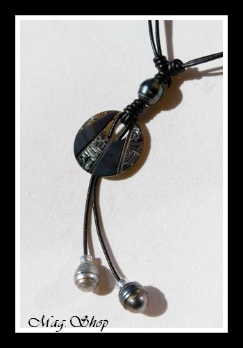 Punaauia Tuamotu Marquisien Collier Nacre & 3 Perles Cerclées de Tahiti MAG.SHOP