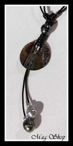 Punaauia Tuamotu Marquisien Collier Nacre & 3 Perles Cerclées de Tahiti MAG.SHOP