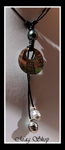 Punaauia Tuamotu Marquisien Collier Nacre & 3 Perles Cerclées de Tahiti MAG.SHOP