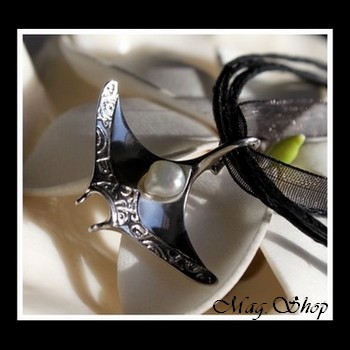 Raie Argent Rhodié 925 Collier Perle Keishi de Tahiti MAG.SHOP
