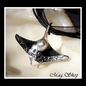 Raie Argent Rhodié 925 Collier Perle Keishi de Tahiti MAG.SHOP