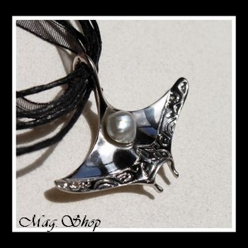 Raie Argent Rhodié 925 Collier Perle Keishi de Tahiti MAG.SHOP