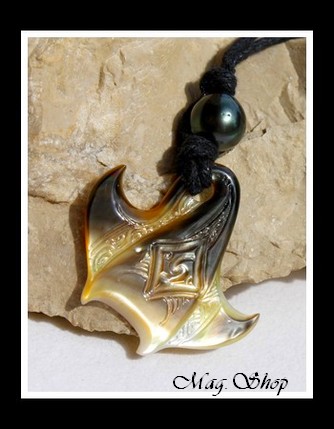 Raie Maori Marquisienne Collier Mana Nacre & Perle de Tahiti MAG.SHOP