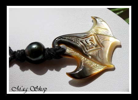 Raie Maori Marquisienne Collier Mana Nacre & Perle de Tahiti MAG.SHOP