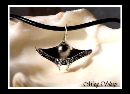 Raie Marquisienne Argent Rhodié 925 Collier Perle Cerclée de Tahiti MAG.SHOP TAHITI