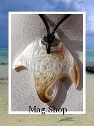 Moana Collection / Collier Raie Vaimana Tortue Nacre de Tahiti 3.7cm Reflets Clairs/Ambrés / Taille Réglable Coton Noir (photos contractuelles)