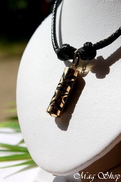 Raihearii TIKI Tahitien Chance Collier OR 750 Agate Noire P21N MAG.SHOP