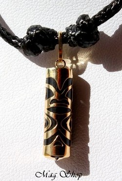 Raihearii TIKI Tahitien Chance Collier OR 750 Agate Noire P21N MAG.SHOP