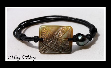 Rangiroa Marquisien  Bracelet Nacre & Perle de Tahiti Reflets Verts Foncés MAG.SHOP TAHITI