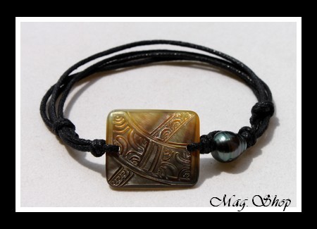 Rangiroa Marquisien  Bracelet Nacre & Perle de Tahiti Reflets Verts Foncés MAG.SHOP TAHITI
