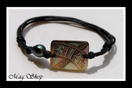 Rangiroa Marquisien  Bracelet Nacre & Perle de Tahiti Reflets Verts Foncés MAG.SHOP TAHITI