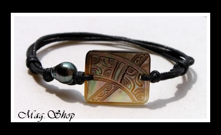 Rangiroa Marquisien  Bracelet Nacre & Perle de Tahiti Reflets Verts Foncés MAG.SHOP TAHITI