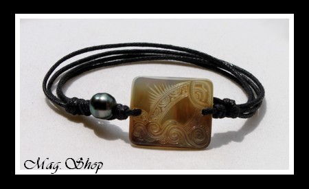 Rangiroa Marquisien Vagues Bracelet Nacre & Perle de Tahiti Reflets Verts MAG.SHOP