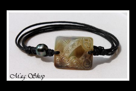 Rangiroa Marquisien Vagues Bracelet Nacre & Perle de Tahiti Reflets Verts MAG.SHOP