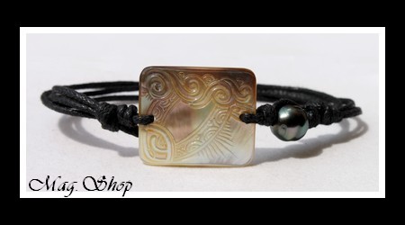 Rangiroa Marquisien Vagues Bracelet Nacre & Perle de Tahiti Reflets Verts MAG.SHOP