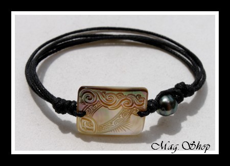 Rangiroa Marquisien Vagues Bracelet Nacre & Perle de Tahiti Reflets Verts MAG.SHOP