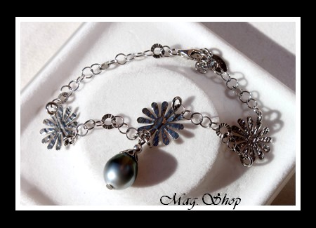 Taina 3 Fleurs Bracelet Argent Rhodié 925 Perle de Tahiti MAG.SHOP