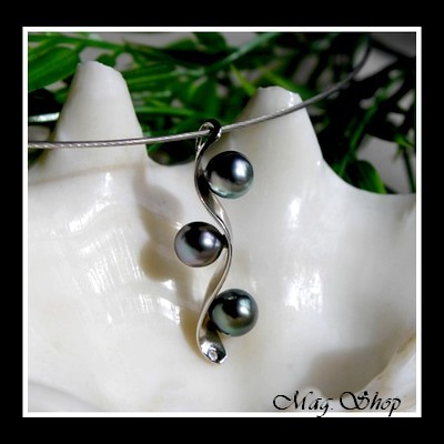 SILVER SEA Collection - Collier des Australes 3 Perles de Tahiti MAG.SHOP TAHITI