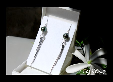 Silver Collection - Boucles d`Oreilles Snake Argent Rhodié 925 (2.30g)  Perles Rondes de Tahiti MAG.SHOP