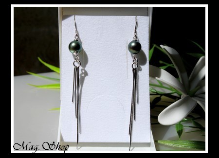 Silver Collection - Boucles d`Oreilles Snake Argent Rhodié 925 (2.30g)  Perles Rondes de Tahiti MAG.SHOP