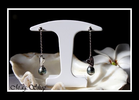 Silver Sea Collection Boucles D`Oreilles Coeur Reva Argent Rhodié 925 Perles de Tahiti MAG.SHOP