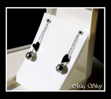 Silver Sea Collection Boucles D`Oreilles Coeur Reva Argent Rhodié 925 Perles de Tahiti MAG.SHOP