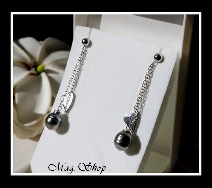 Silver Sea Collection Boucles D`Oreilles Coeur Reva Argent Rhodié 925 Perles de Tahiti MAG.SHOP