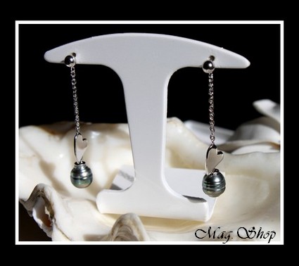 Silver Sea Collection Boucles D`Oreilles Coeur Reva Argent Rhodié 925 Perles de Tahiti MAG.SHOP