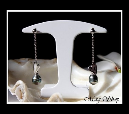 Silver Sea Collection Boucles D`Oreilles Coeur Reva Argent Rhodié 925 Perles de Tahiti MAG.SHOP