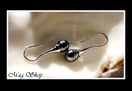 Silver Sea Collection - Boucles D`Oreilles Fitii Argent Rhodié 925 Perles Cerclées de Tahiti MAG.SHOP