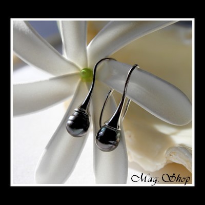 Silver Sea Collection - Boucles D`Oreilles Fitii Argent Rhodié 925 Perles Cerclées de Tahiti MAG.SHOP