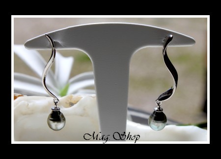 Silver Sea Collection  Boucles D`Oreilles Iripau Argent Rhodié 925 (3.17g)  2 Perles Cerclées de Tahiti MAG.SHOP