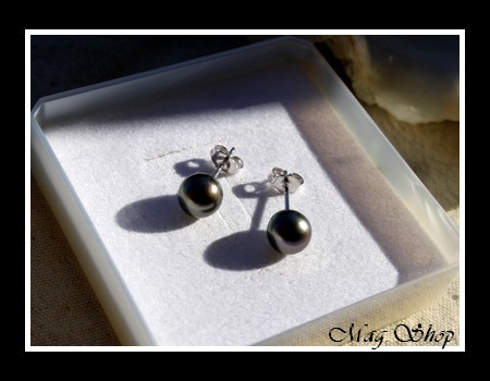 Silver Sea Collection Boucles D`Oreilles Kamaka Argent Rhodié 925 Perles Rondes de Tahiti MAG.SHOP TAHITI