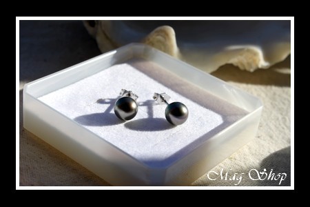 Silver Sea Collection Boucles D`Oreilles Kamaka Argent Rhodié 925 Perles Rondes de Tahiti MAG.SHOP TAHITI