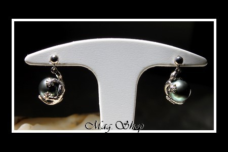 Silver Sea Collection Boucles D`Oreilles Margouillats Argent Rhodié 925 Perles Rondes de Tahiti MAG.SHOP TAHITI