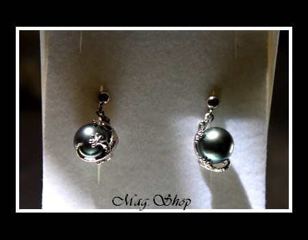 Silver Sea Collection Boucles D`Oreilles Margouillats Argent Rhodié 925 Perles Rondes de Tahiti MAG.SHOP TAHITI