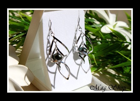 Silver Sea Collection Boucles D`Oreilles Vahitahi Argent Rhodié 925 Perles Rondes de Tahiti MAG.SHOP